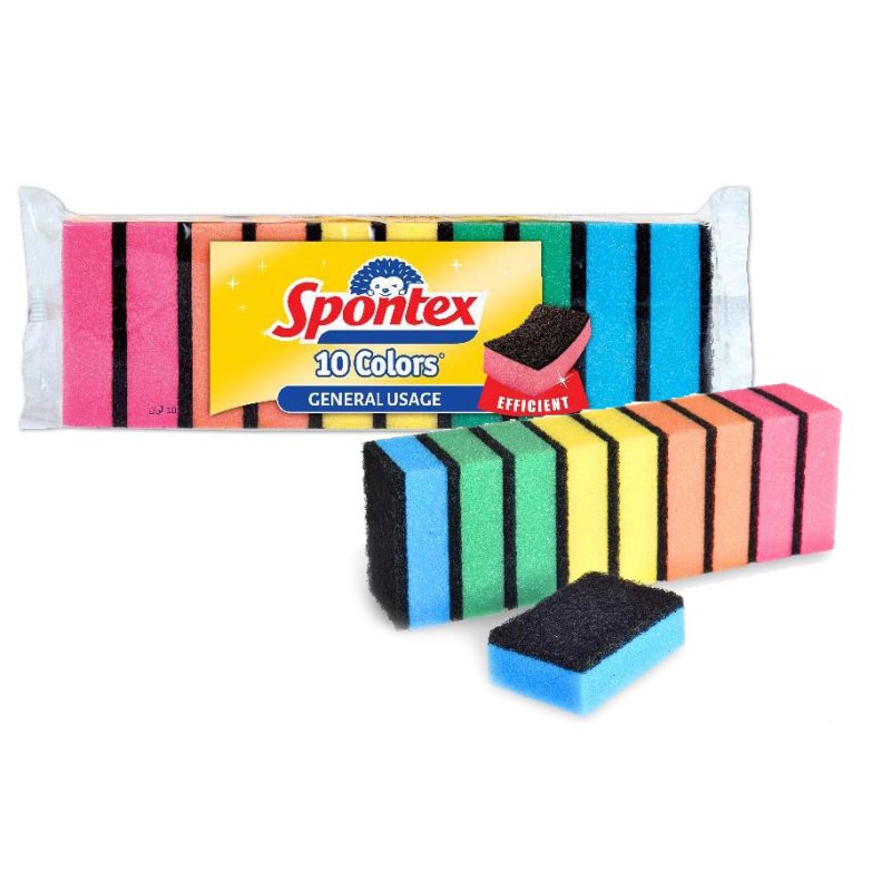 Spontex schoonmaaksponsjes Colors, gekleurd gesorteerd, zwart schuurvlies, 10 stuks